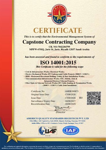 ISO 14001:2015 certificate, Capstone Contracting Company