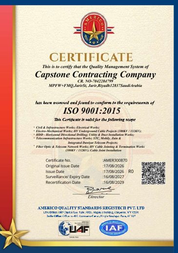 ISO 9001:2015 certificate, Capstone Contracting Company